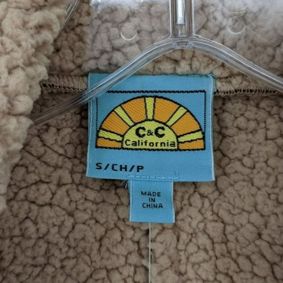 C&C California Faux Suede Sherpa Vest Small Coffee Brown Tan Boho Open Front New - Picture 2 of 13